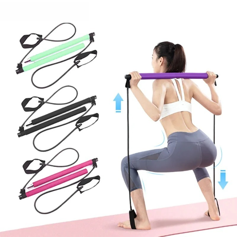 Pilates And Yoga Combined - 多機能ピラティスバーコンビネーションフィットネスバーヨガ胸部拡張テンションロープバックトレーナー弾性ロープストレッチベルト