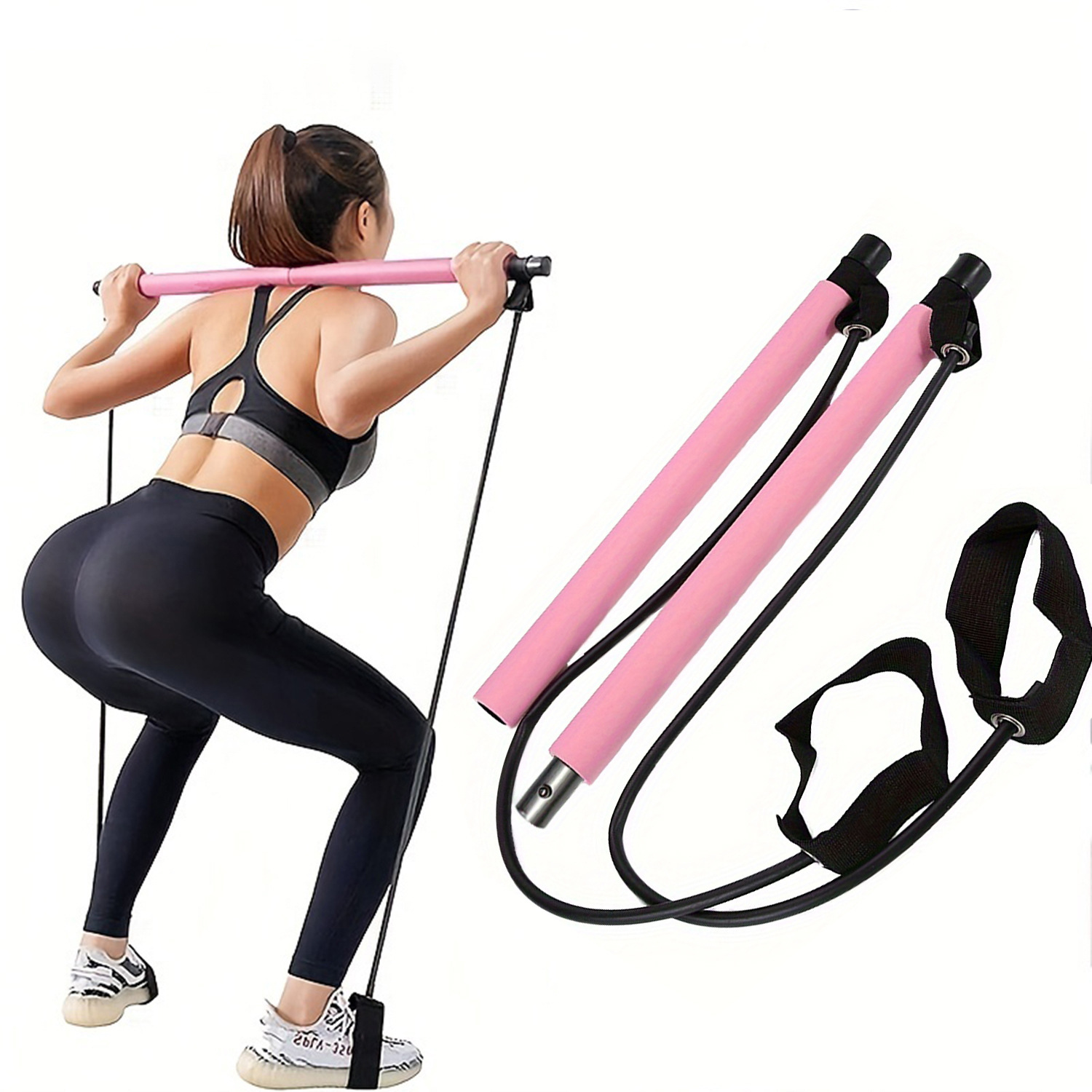 Pilates And Yoga Combined - 多機能ピラティスバーコンビネーションフィットネスヨガバーチェストエキスパンションテンションロープバックトレーナーエラスティックロープストレッチベルト