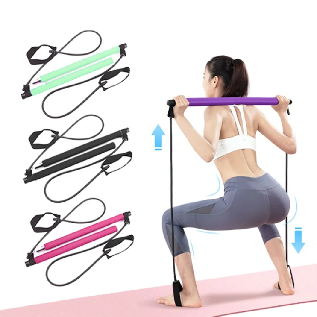 Pilates And Yoga Combined - 多機能ピラティスバーコンビネーションフィットネスバーヨガ胸拡張テンションロープバックトレーナー弾性ロープストレッチベルト