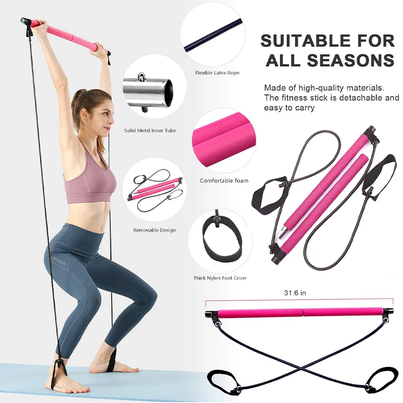 Pilates And Yoga Combined - フィットネスバーヨガ胸部拡張テンションロープバックトレーナー弾性ロープストレッチベルト多機能ピラティスバーコンビネーション