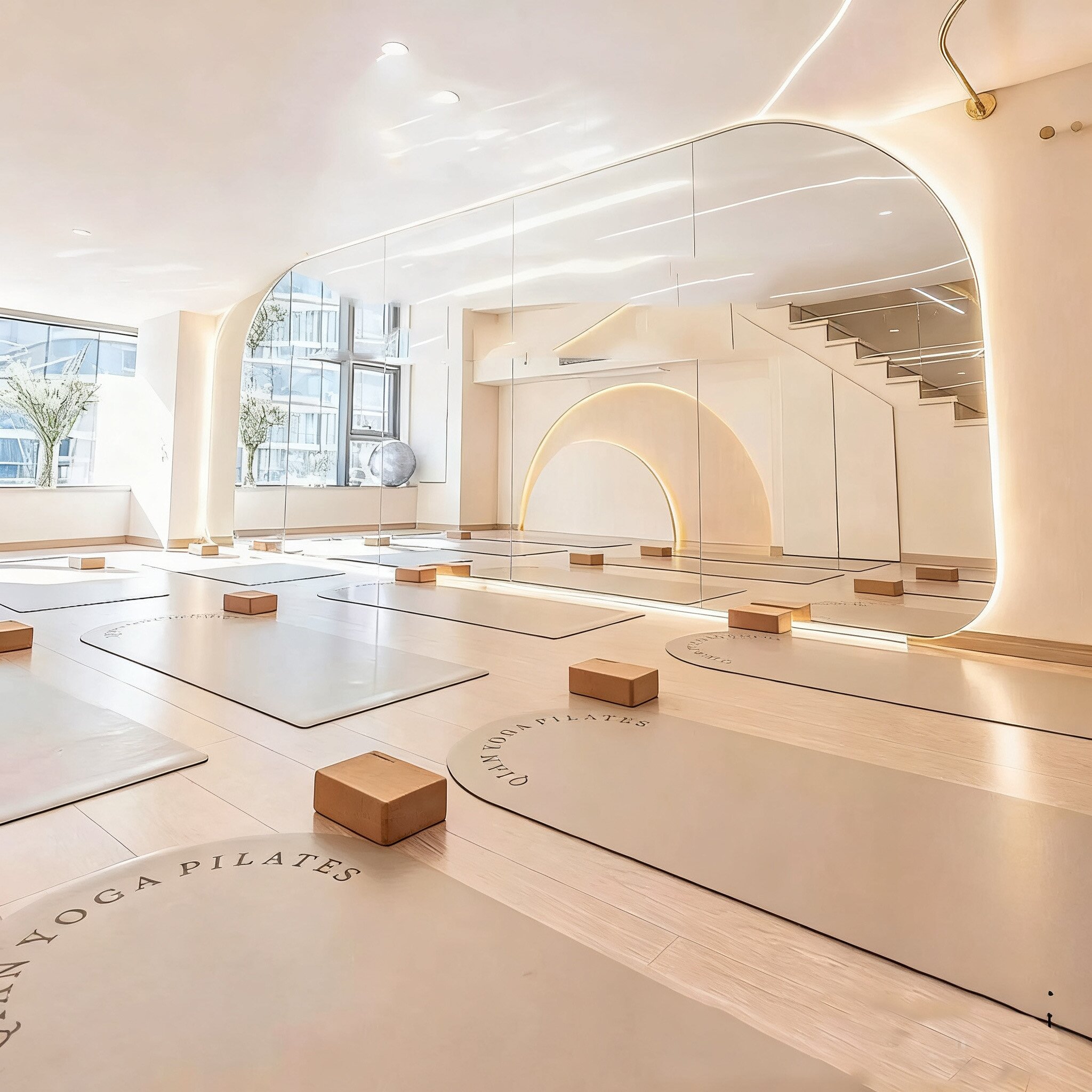 カスタムロゴ印刷入りアーチ型ヨガマット 5mm厚オーバル滑り - Pilates Yoga Logo のレビューと価格