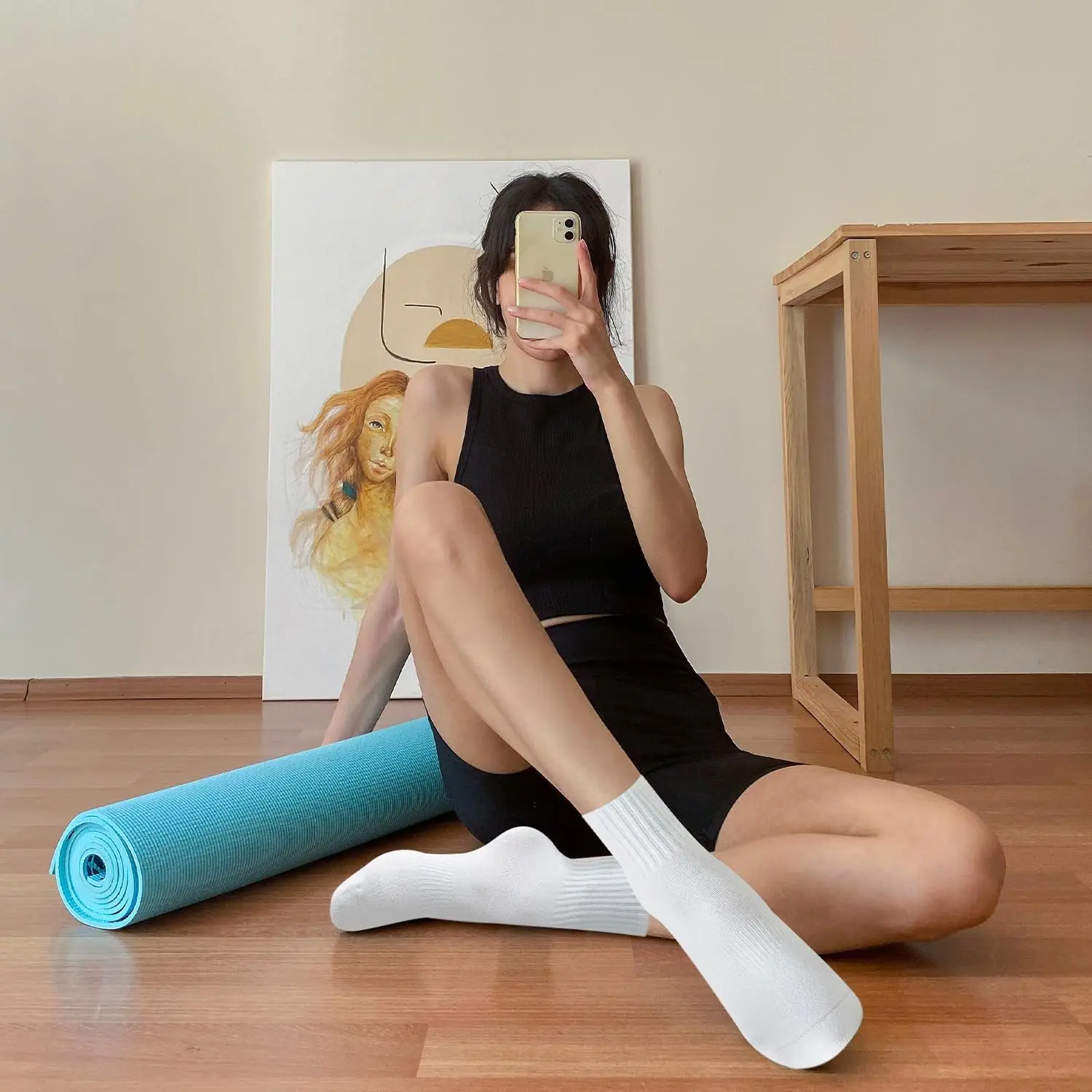 女性用ヨガソックス4足、ソリッドカラーのミッドソール滑り止め - Pilates & Yoga En Talavera Raquel Díaz のレビューと価格