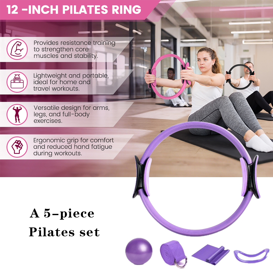 カスタマイズロゴ入り5点セットホームジムレジスタンストレーニ - Pilates Yoga Logo のレビューと価格